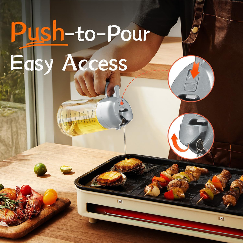 16oz Glass Olive Oil Sprayer 2 in 1 Dispenser Bottle Air Fryer BBQ Ash3