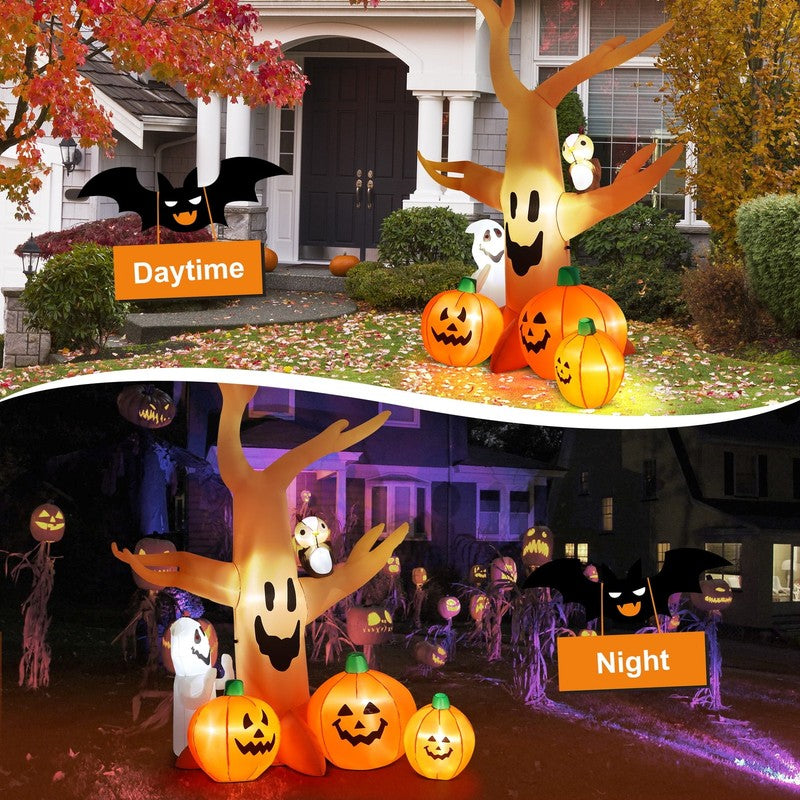 8Ft Halloween Inflatable Dead Tree w/ LED, Pumpkin, Ghost & Owl Yard Decor1