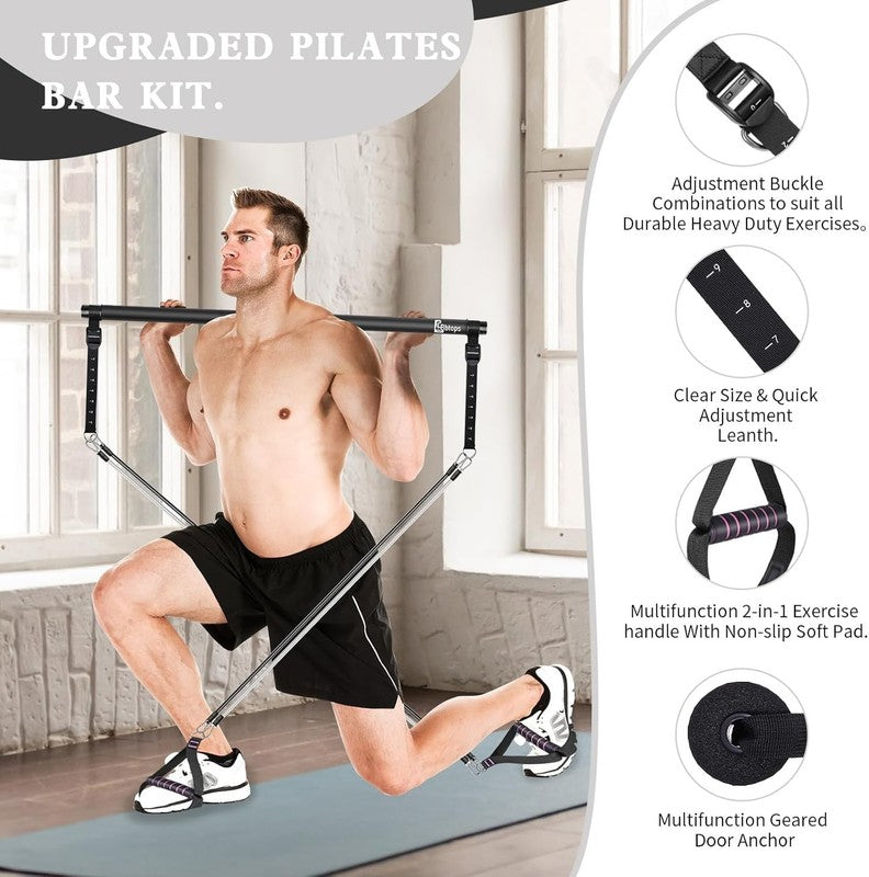 Pilates Bar Kit w/ Stackable Resistance Bands Full Body Home Gym Workout1