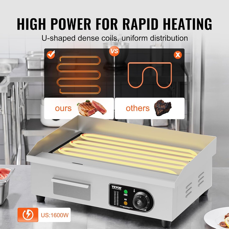 Commercial Electric Griddle 22 Inch 1600W Countertop Grill Adjustable Restaurant2
