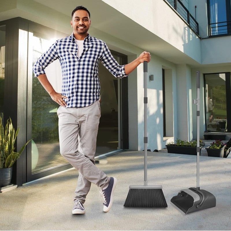 Stand Up Broom and Dustpan Set for Home & Office   Black & Gray6