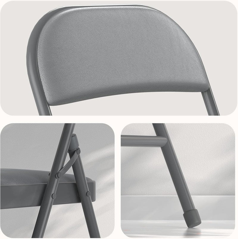 4 Pack Folding Chairs Grey Vinyl Padded Seat Steel Frame Indoor Outdoor4