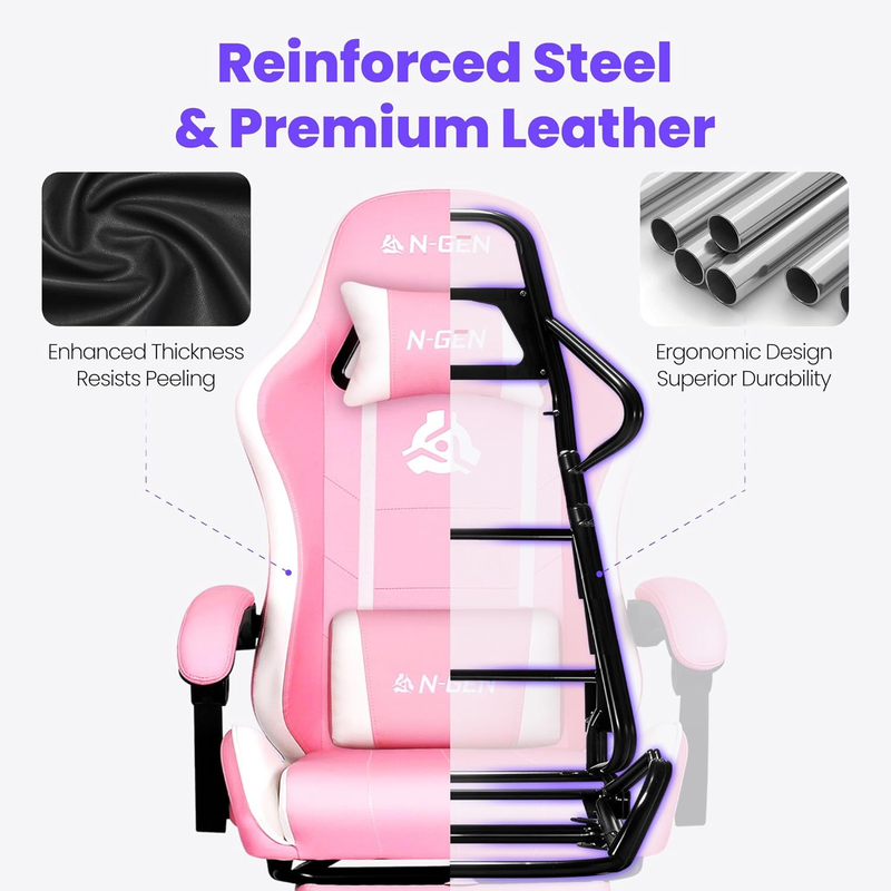 Video Gaming Chair with t High Back Recliner Adjustable Pink Leather Desk Chair7