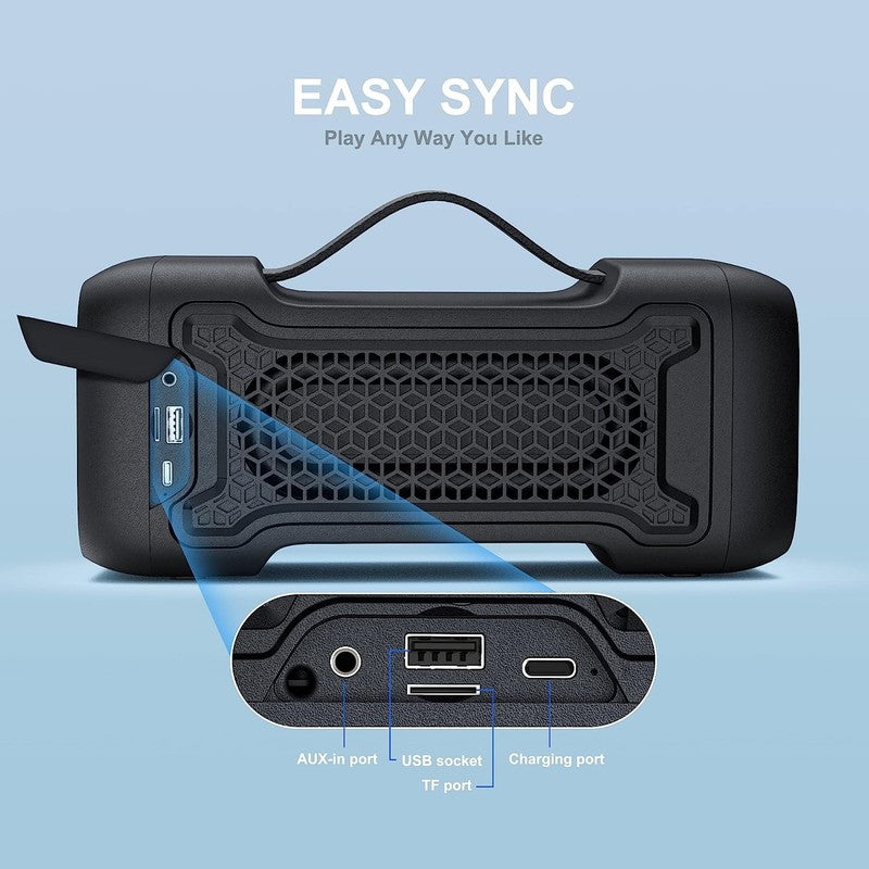 Bluetooth Speaker Deep Bass, IPX6 Waterproof, 24H Playtime, TF/USB/AUX, Mic6