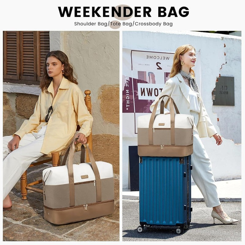 Women Travel Duffel Bag Large Weekender Gym Bag Shoe Compartment Packing Cubes2