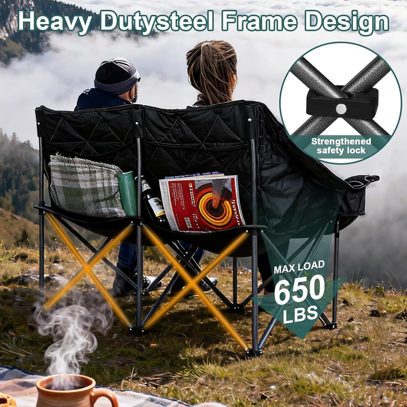 Double Camping Chair 2-Person Oversized Folding Loveseat Heavy Duty 750LBS4