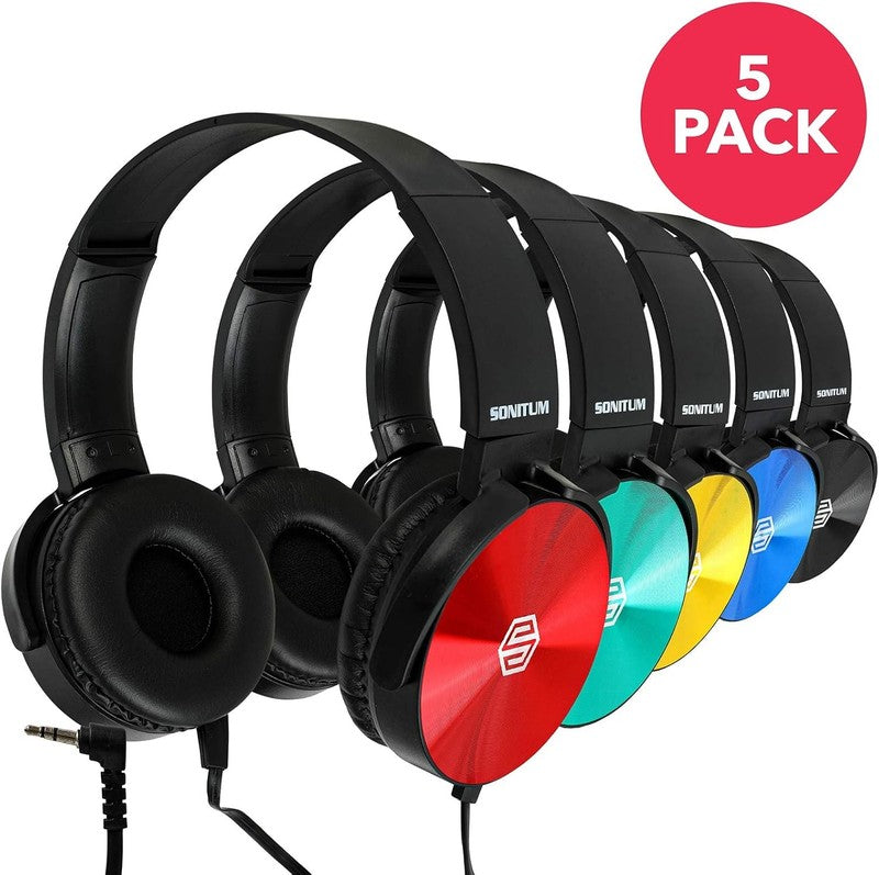 Kids Headphones Bulk 5 Pack, Student on Ear Color Varieties, Comfy Swivel Earpho6