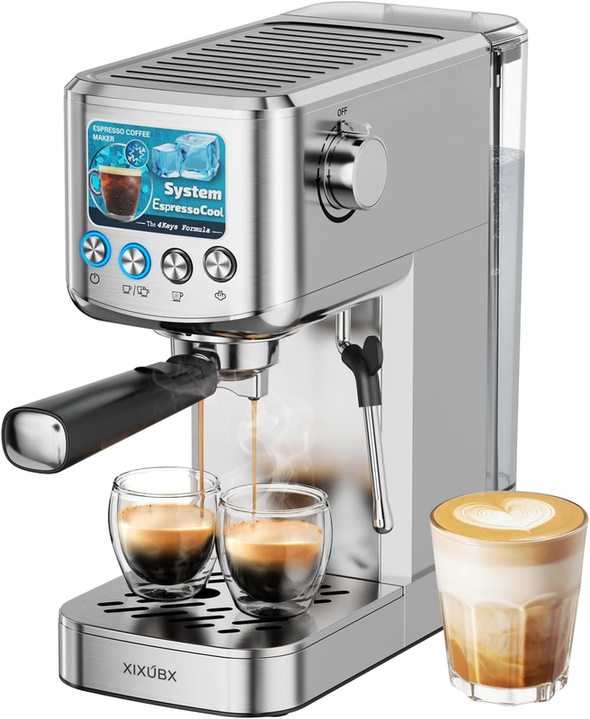 20 Bar Espresso Machine with Milk Frother 42oz Silver Stainless Steel10