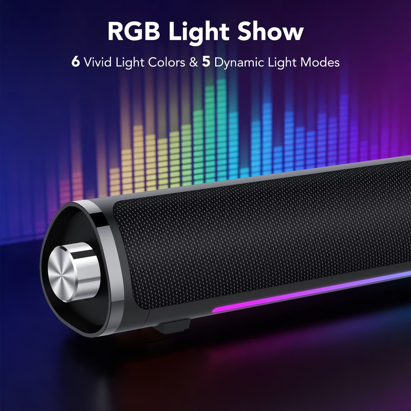 Bluetooth Computer Sound Bar USB Powered 3.5mm PC Speakers RGB LED Bass4