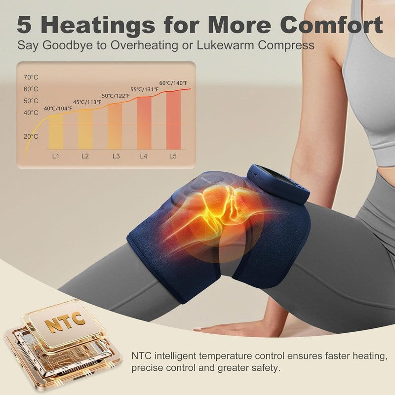 Cordless Knee Massager w/ Heat Vibration 4 Motors 6 Modes Pain Relief Blue2