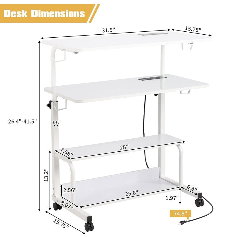 Adjustable Rolling Laptop Desk Side Table Sofa End Cart w/ Charging Station7