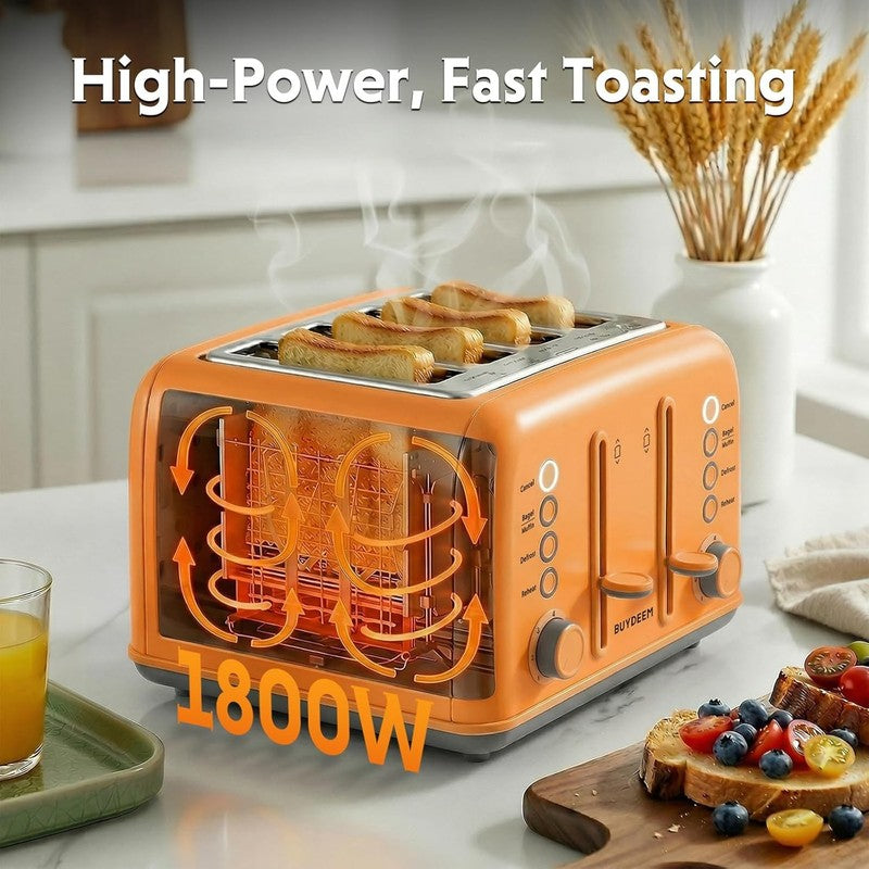 Retro 4 Slice Toaster 1800W Extra Wide Slots 7 Shade Bagel Stainless Orange6