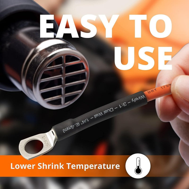 Adhesive Lined Heat Shrink Tubing 1/2" - 50ft Black, 3:1 Ratio, Durable2
