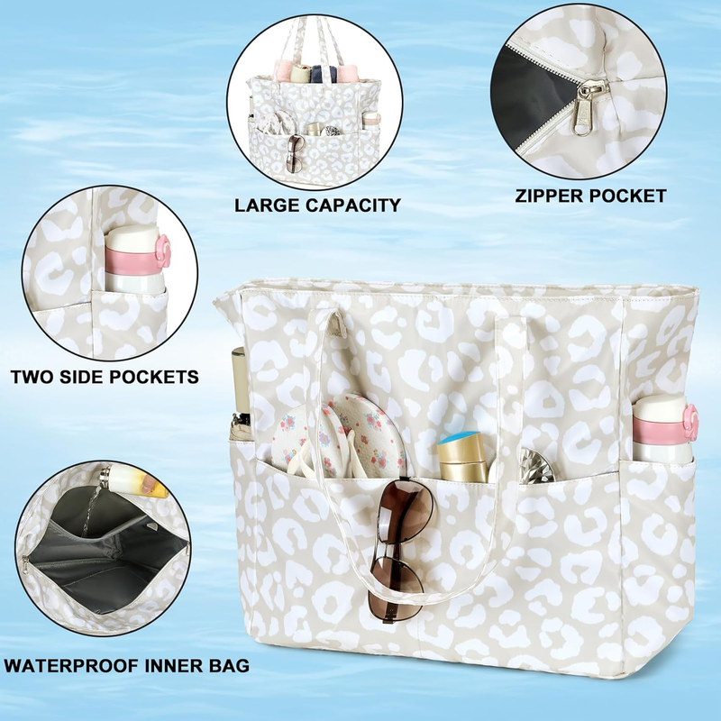 Large Waterproof Beach Bag Women Tote with Wet Pocket Zipper7