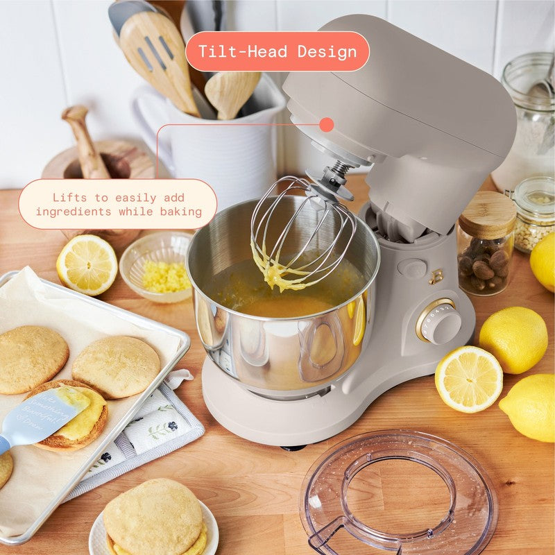 3.5 Qt Stand Mixer Porcini Taupe w/ Flat Beater Dough Hook & Whisk3