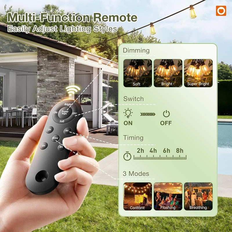 54FT Solar String Lights with Remote, 15 Shatterproof Bulbs, 3 Modes2