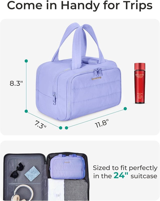 Travel Toiletry Bag Large Wide-Open Puffy Cosmetic Organizer for Women Purple5