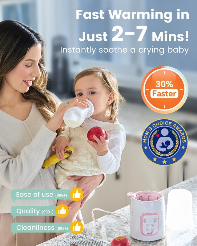 8-in-1 Fast Baby Bottle Warmer w/ Timer, Defrost, Sterilize, Food Heater Pink1