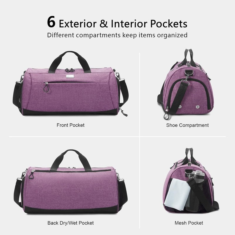 Gym Bag Unisex Duffel Shoe Compartment Wet Pocket Travel Sports Textured Purple4