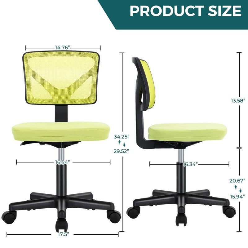 Home Office Desk Chair Armless Mesh Swivel Adjustable Low Back Green5