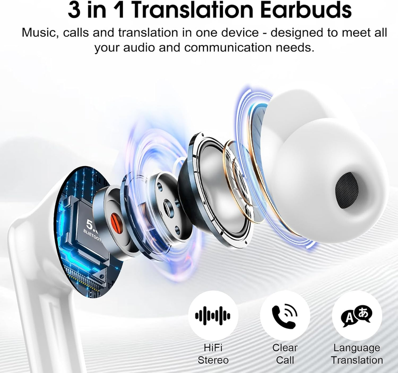 AI Translator Earbuds 164 Languages Bluetooth 5.3 Iron Gray No Sub4