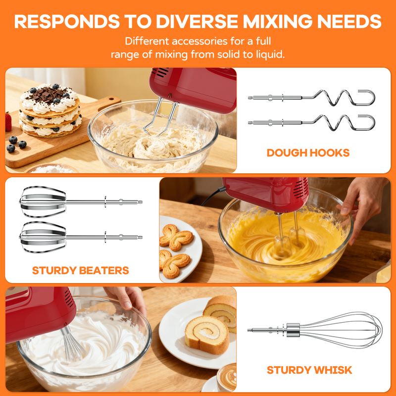 Electric Hand Mixer,5-Speed with Stainless Steel Beaters & Dough Hooks2