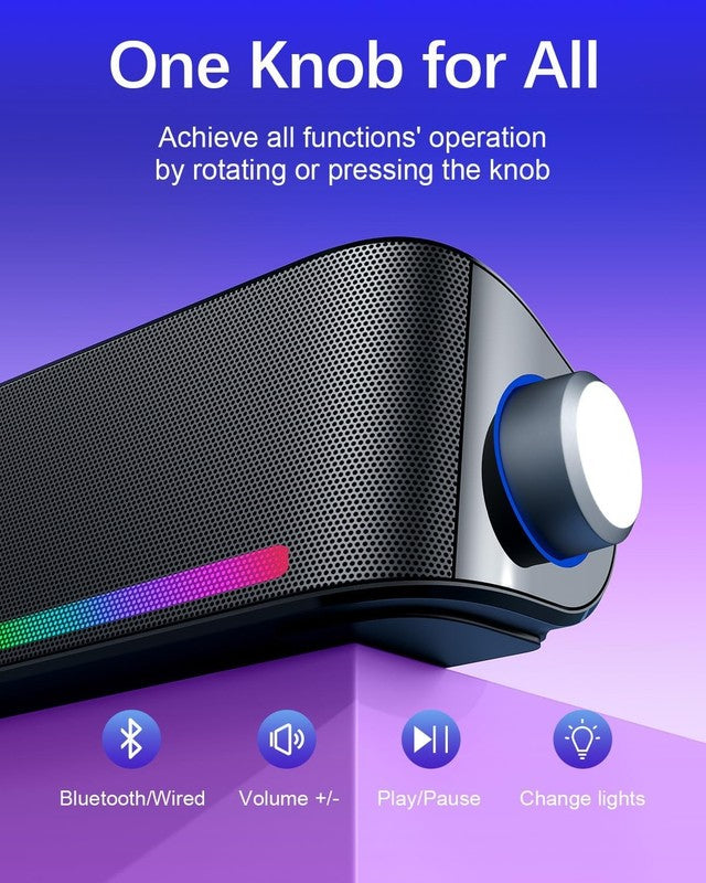 HiFi PC Soundbar Speakers Bluetooth 5.0 USB 3.5mm RGB 4 Modes Desktop4