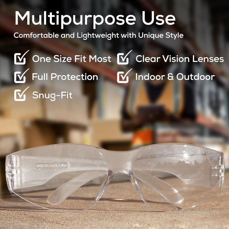 Safety Glasses   Scratch Resistant Wrap around Eyewear, Polycarbonate ANSI Z87.17