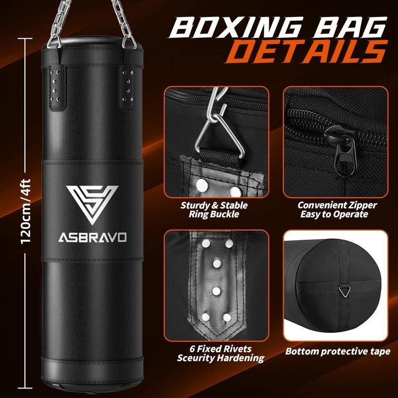 4Ft Heavy Punching Bag Set w 12oz Gloves MMA Kickboxing Karate Unfilled1