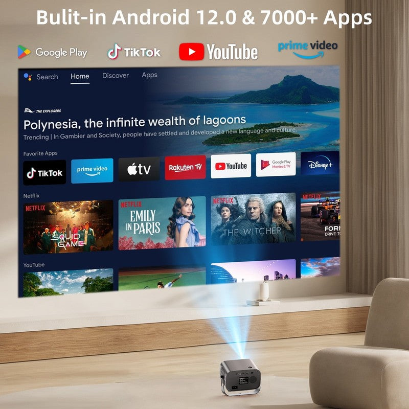 Smart Projector, Native 1080P with 4K Support, Wifi Bluetooth, Auto Focus, Keyst1