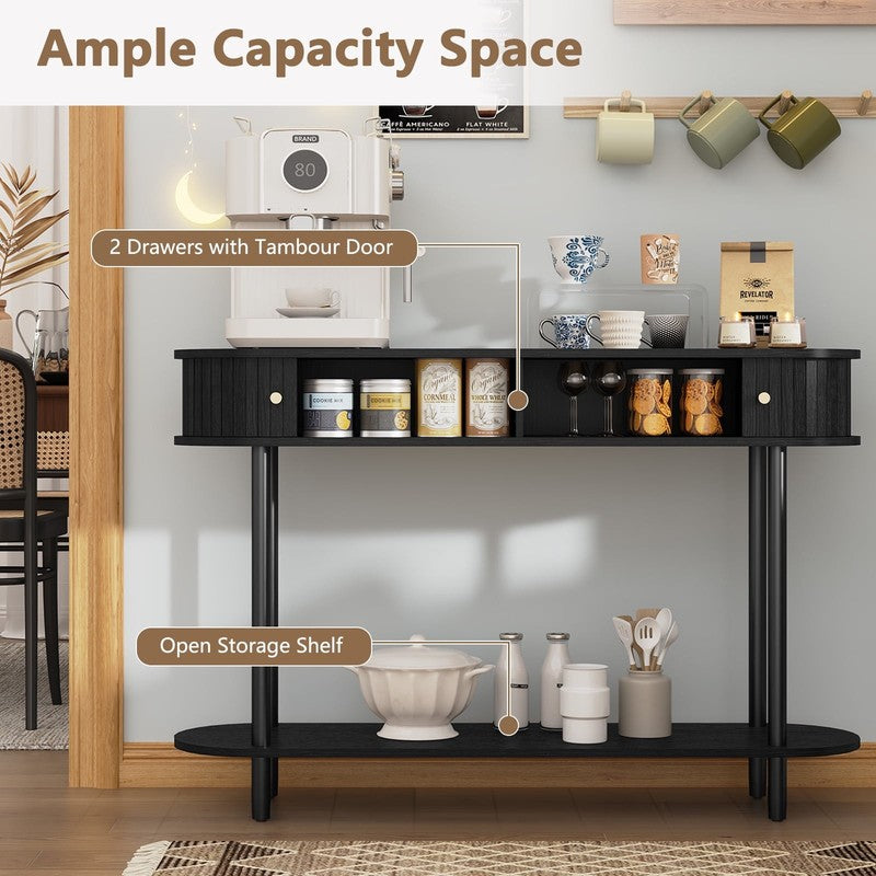 47.2in Farmhouse Console Table Entryway w/ 2 Tambour Doors Black1