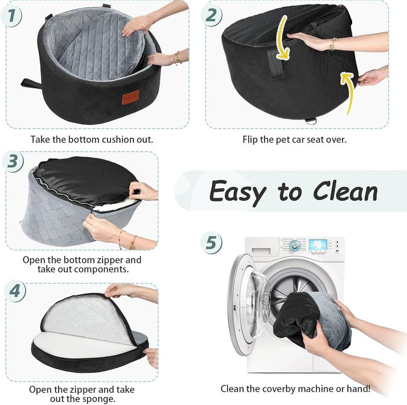 Dog Car Seat Small Dogs up to 30lbs Memory Foam Washable Anti Slip Black/Grey5