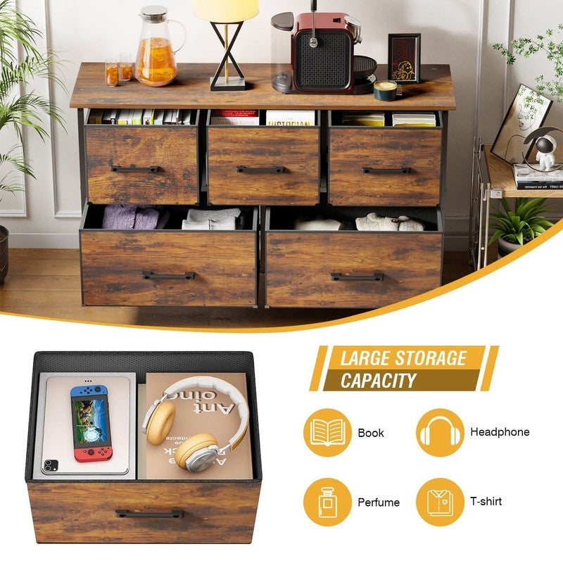 5 Fabric Drawers Dresser for Bedroom,Chest Organizer Units with Steel,Nature3