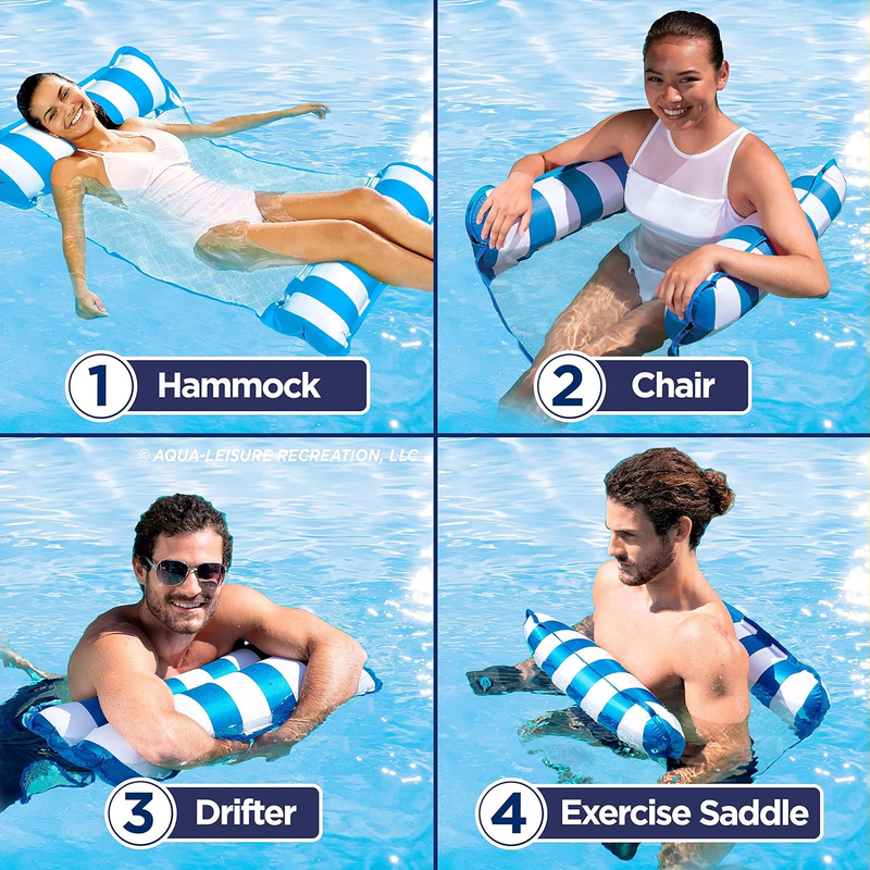 2 Pack 4-in-1 Pool Hammock Float Inflatable Water Lounger Aqua PVC Adults Kids3