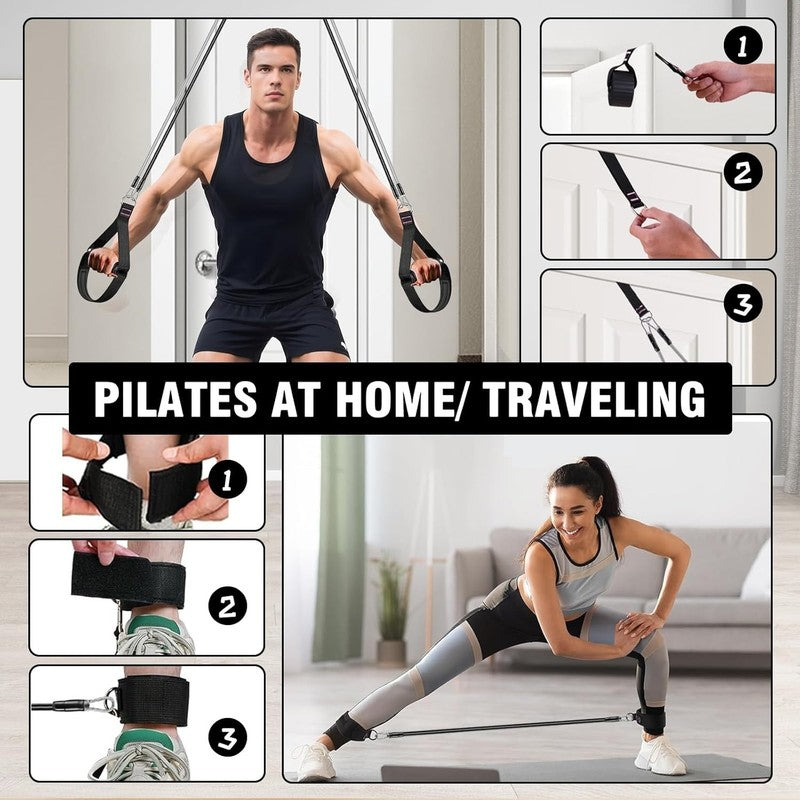Pilates Bar Kit w/ Stackable Resistance Bands Full Body Home Gym Workout8