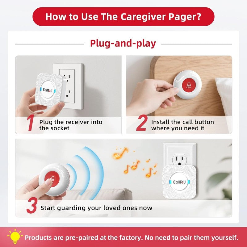 Wireless Caregiver Pager Smart Monitoring System Alert Buttons Hand Call Bell fo6