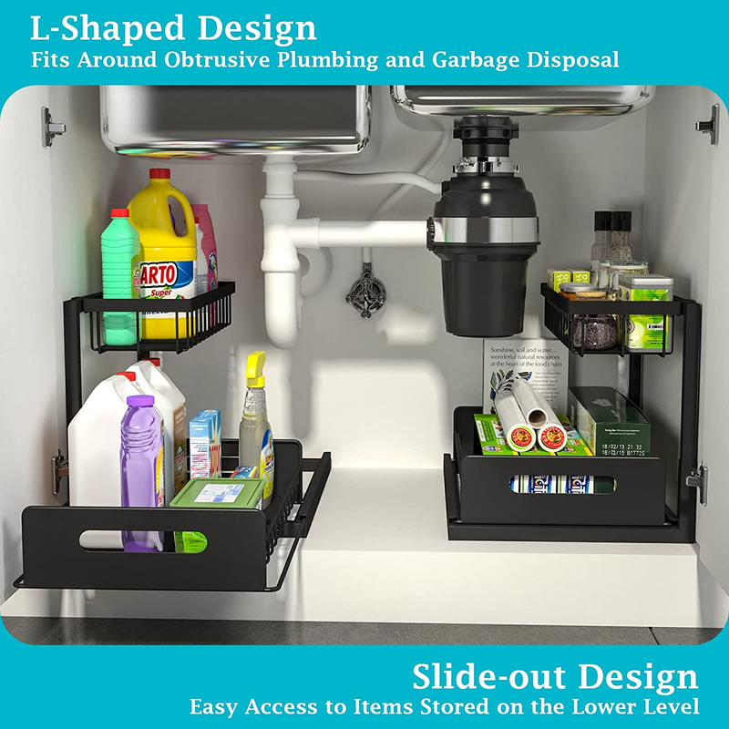 under Sink Organizer, Pull Out Cabinet Organizer 2 Tier Slide Out Sink Shelf Cab1