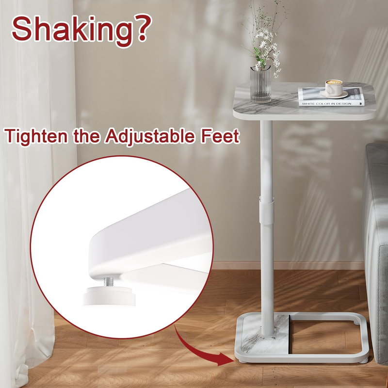 C-Shaped Adjustable TV Tray Side Table White Marble Wood2