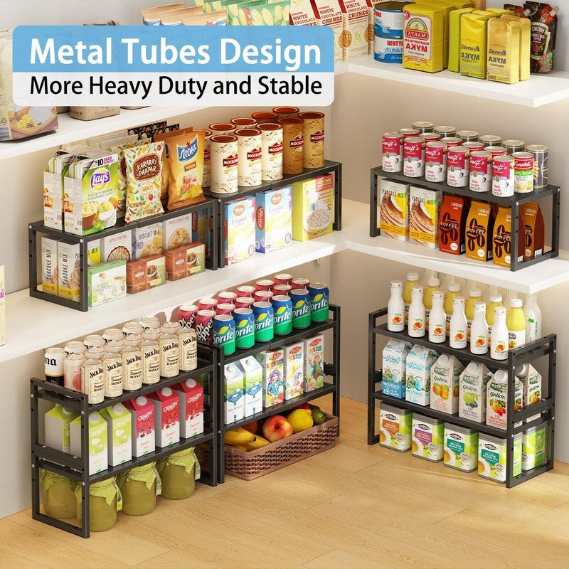 2 Pack Expandable Kitchen Cabinet Shelves Heavy Duty Stackable Adjustable Rack4