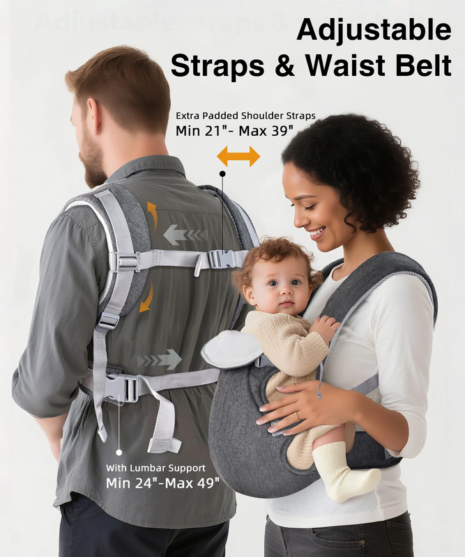 Baby Carrier, Convertible Soft & Cool Baby Carrier, 4-Position, Gray, for Child,4