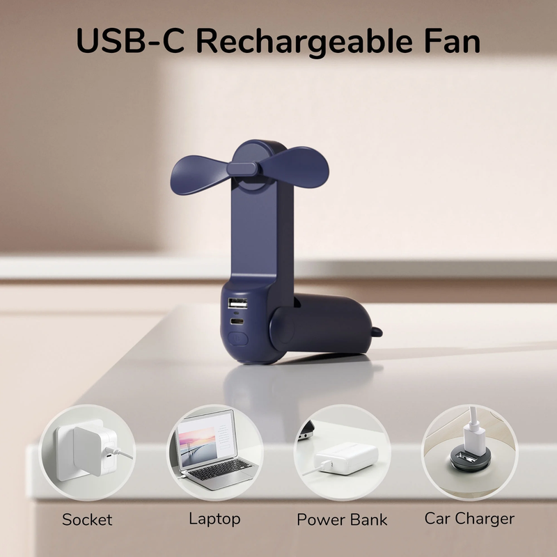 Portable Mini Fan Rechargeable Handheld 3 in 1 Pocket Fan Power Bank Blue3