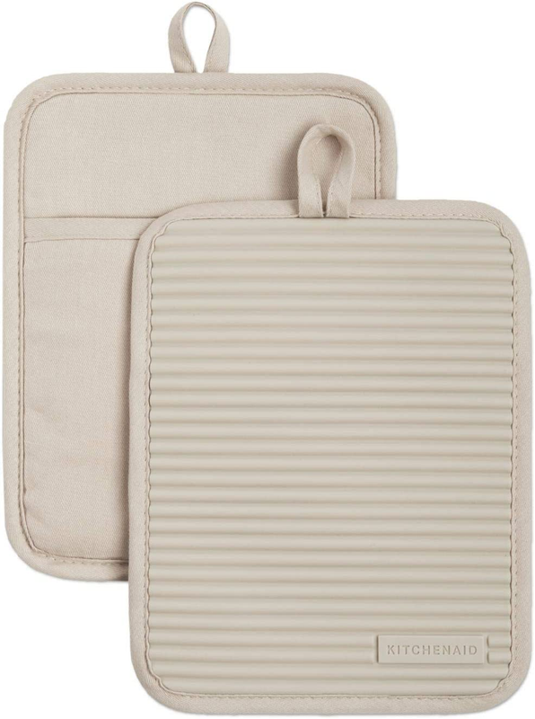 Ribbed Soft Silicone Pot Holder 2-Pack Set, Milkshake Tan, 7"X9"8