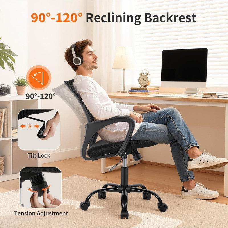 Ergonomic Home Office Chair, Adjustable Lumbar Support and Height, with Arms, Bl6
