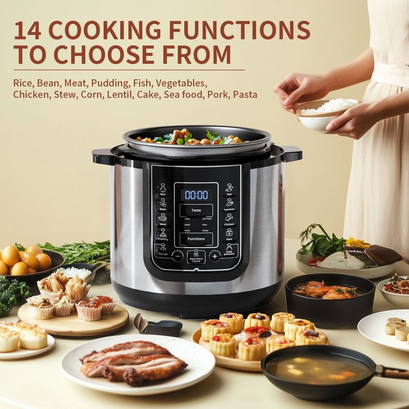 6 Qt Electric Pressure Cooker 9 In 1, 14 Presets Instant Multi Function Pot, Slo3