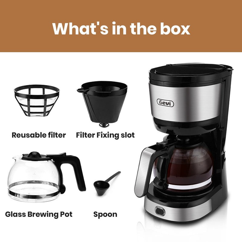 Compact 4 Cup Drip Coffee Maker Glass Carafe Cone Filter Stainless Steel Pot3