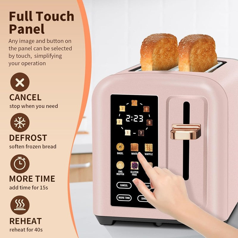 2 Slice Touch Control Toaster LCD 1350W Wide Slots Pink3