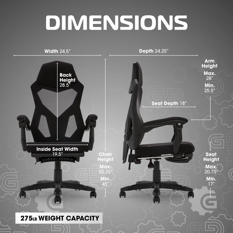 Gaming Office Chair with Extendable Leg Rest Black Fabric Ergonomic2