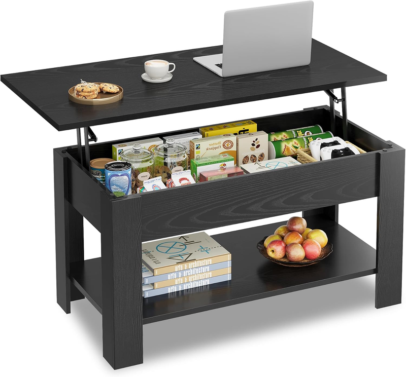 39" Lift Top Coffee Table w/ Hidden Compartment Storage Shelf Black Oak9