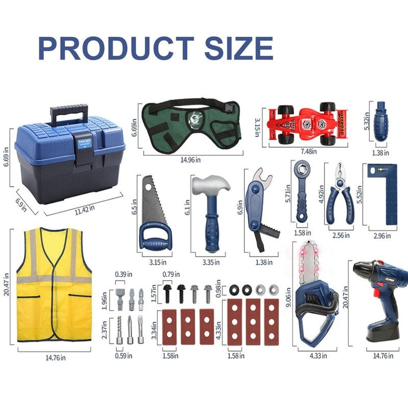 47Pc Kids Pretend Play Tool Set with Toy Drill Chainsaw Tool Box for Boys4