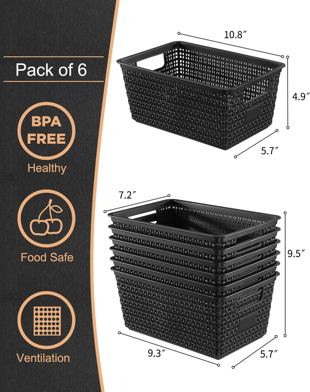 Set of 6 Plastic Storage Baskets, Small Organizer Bins for Home & Office1